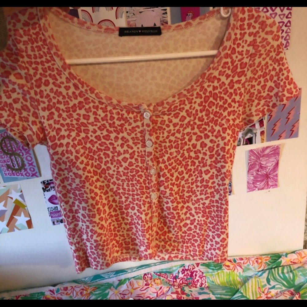 BRANDY BUTTON UP PINK CHEETAH PRINT CROP TOP